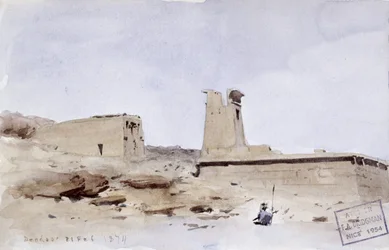 Der Tempel von Dendur, zeigt den Pylon und die Terrasse, 1874